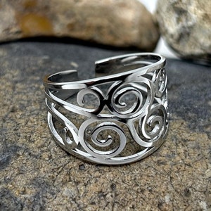 Stainless Steel Ring, Filigree Ring, Leaf Ring, Chunky Silver Ring, Boho Ring, Statement Ring, Adjustable Open Ring, Thumb Rings for Women