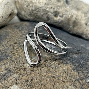 Roestvrijstalen ring, bypass-ring, statementring, meerlaagse ring, wikkelring, duimring, zilveren ring, boho-ring, ringen voor vrouwen