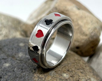 Anillo De Póquer Abierto Ajustable Para Mujer – Diseño De Cartas De Juego En Aleación Con Acabado Galvánico, Regalo Original