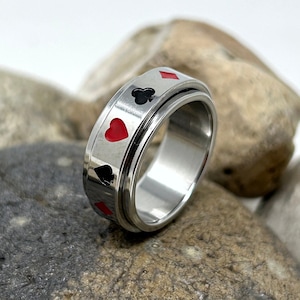 Edelstahl Spinner Ring, Spinner Ring, Zappel Ring, Angst Ring, Sorgen Ring, Spin Ring, Spielkarten Deck Ring, Spaten Poker Ring