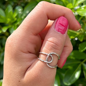 Anello in argento sterling 925, anello aperto minimalista, anello regolabile, anello boho, anello importante, doppia fascia boho, anelli unici per donna