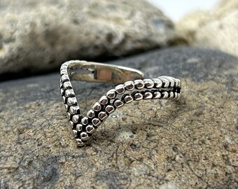 925 Sterling Silver Wishbone Ring, V Ring Band, Chevron Ring, Wave