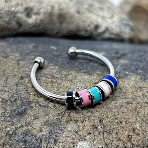 Adjustable Stainless Steel Spinner Ring: Colorful Beaded Anxiety Fidget Ring