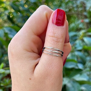 925 Sterling Silver Ring, Minimalist Open Ring, Adjustable Ring, Boho Ring, Dainty Stacking Ring, Triple Band Bohemian, Thin Rings for Women