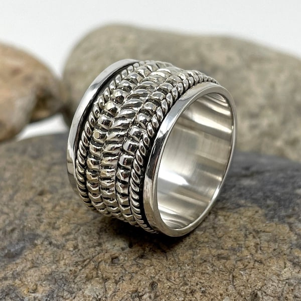 925 Sterling Silber Spinner Ring, Spinner Ring, Fidget Ring, Meditation Ring, Angst Ring, Sorgen Ring, Boho Ring, Chunky Band Geschenk für sie
