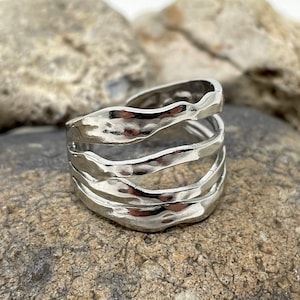 Stainless Steel Ring, Hammered Thick Ring, Statement Ring, Multi Layer Ring, Thumb Ring, Chunky Ring, Silver Boho Ring, Rings for Women/Men