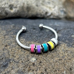 Adjustable Stainless Steel Spinner Ring: Colorful Beaded Fidget, Anxiety, Meditation