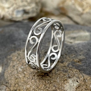 Stainless Steel Filigree Ring, 6mm Ring, Leaf Ring, Boho Ring, Thick Chunky Ring, Statement Ring, Silver Stacking Ring, Rings for Women Man