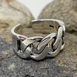 Kedjering i 925 sterlingsilver, grov ring, tjock ring, statementring, punk boho ring, justerbar öppen ring, herrring, ringar för kvinnor