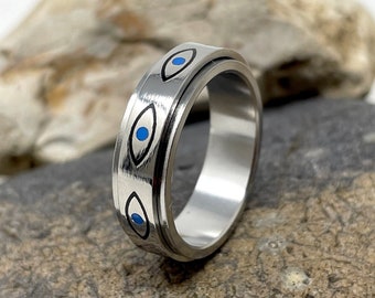 Stainless Steel Spinner Ring, Spinning Ring, Fidget Ring, Meditation Ring, Anxiety Ring, Worry Ring, Spin Ring, Evil Eye Ring, Hamsa Ring