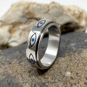 Stainless Steel Spinner Ring, Spinning Ring, Fidget Ring, Meditation Ring, Anxiety Ring, Worry Ring, Spin Ring, Evil Eye Ring, Hamsa Ring