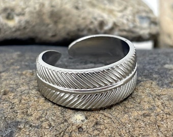 Stainless Steel Ring, Feather Ring, Thick Chunky Ring, Statement Ring, Angel Wing Ring, Leaf Ring, Silver Boho Ring, Rings for Women/Men