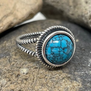 Silver Turquoise Ring, Gem Ring, Natural Gemstone Ring, Boho Ring, Statement Ring, Raw Stone Ring, Vintage Ring, Thick Ring, Rings for Women