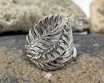 Stainless Steel Ring, Feather Ring, Thick Chunky Ring, Statement Ring, Angel Wing Ring, Leaf Ring, Silver Boho Ring, Rings for Women/Men