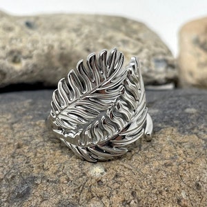 Stainless Steel Ring, Feather Ring, Thick Chunky Ring, Statement Ring, Angel Wing Ring, Leaf Ring, Silver Boho Ring, Rings for Women/Men