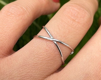 925 Sterling Silver Ring, Criss Cross Ring, Crossover Ring, Minimalist Thin Ring, Dainty Ring, Thumb Ring, Adjustable Ring, Rings for Women