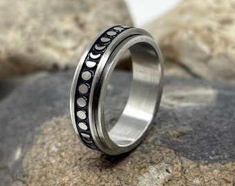 Stainless Steel Spinner Ring, Spinning Ring, Fidget Ring, Meditation Ring, Anxiety Ring, Worry Ring, Boho Ring, Spin Ring, Moon Band Gift