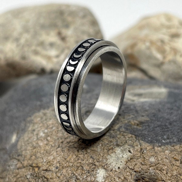 Stainless Steel Spinner Ring, Spinning Ring, Fidget Ring, Meditation Ring, Anxiety Ring, Worry Ring, Boho Ring, Spin Ring, Moon Band Gift