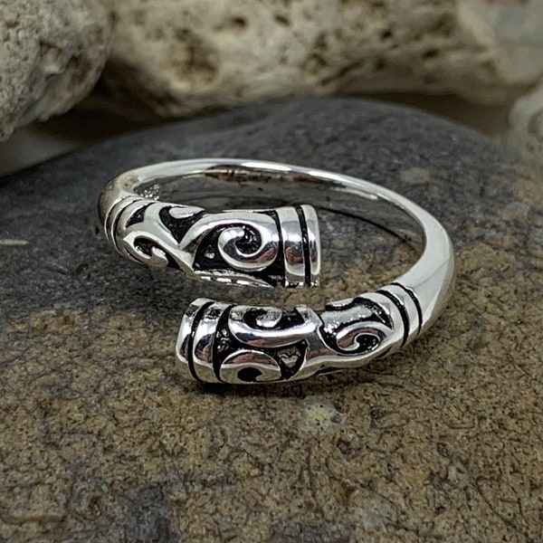 Zilveren Boho Ring, Azteekse Ring, Tribal Ring, Dikke Chunky Ring, Wrap Bypass Ring, Duimring, Verstelbare Open Ring, Man Ring, Ringen voor vrouwen