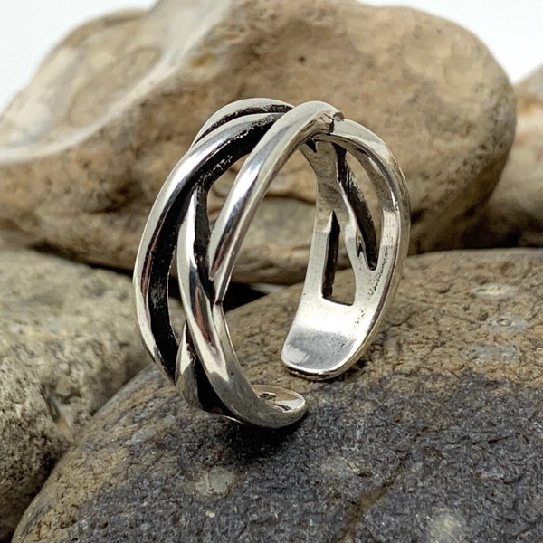 Silver Chunky Ring, Trinity Ring, Woven Ring, Twist Ring, Thumb Ring, Boho Ring, Thick Ring, Adjustable Open Ring, Rings for Women, Man Ring