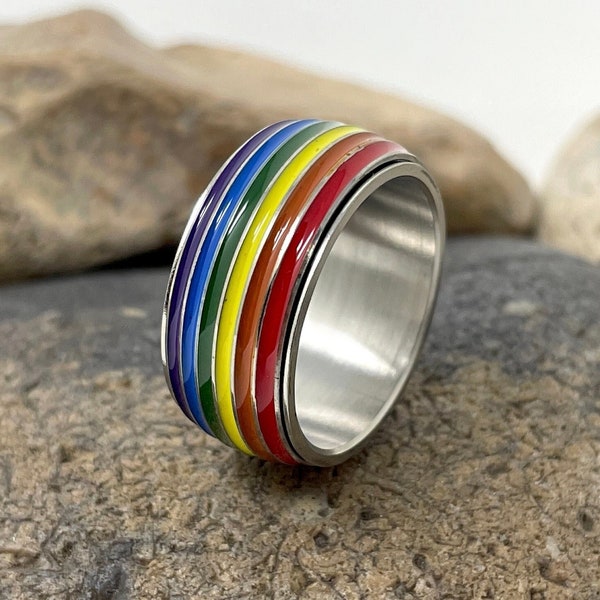 Stainless Steel Spinner Ring, Spinning Ring, Rainbow Ring, Fidget Ring, Meditation Ring, Anxiety Ring, Worry Ring, Spin Ring, Band of Colour
