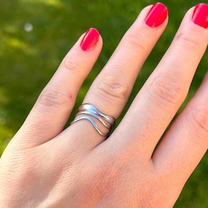 Stainless Steel Ring, Chunky Thick Ring, Wave Ring, Statement Ring, Multi Layer Ring, Adjustable Open Ring, Rings for Women (Silver or Gold)