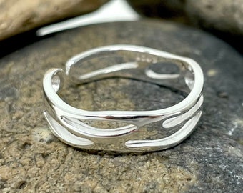 925 Sterling Silver Ring, Dainty Ring, Wave Ring, Minimalist Ring, Open Adjustable Ring, Stackable Ring, 925 Silver Band, Rings for Women