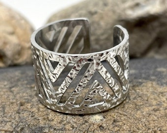 Roestvrijstalen ring, gehamerde dikke ring, statement ring, multi layer ring, duim ring, dikke ring, zilveren boho ring, ringen voor dames/mannen