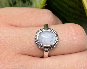 Silver Moonstone Ring, Natural Gemstone Ring, Raw Stone Ring, Gem Ring, Statement Ring, Vintage Boho Ring, Chunky Ring Thick Rings for Women