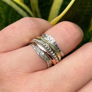 925 Sterling Silber Spinner Ring, Spinner Ring, Fidget Ring, Meditation Ring, Angst Ring, Sorgen Ring, Boho Ring, 3 Tone Band Geschenk für sie