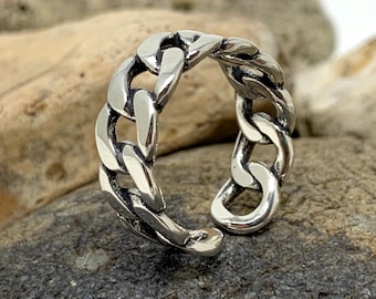 925 Sterling Silver Ring, Chain Ring, Chunky Ring