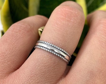 925 Sterling Silver Ring, Boho Ring, Solid Silver Band, Vintage Ring, Twist Ring, 4mm Ring, Bohemian Ring, Stacking Rings for Women & Men