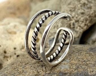 ★TOU★ NP026 Triple Twist Band Open Ring 925 Sterling Silver Twisted Ring, Triple Band, Braided Ring