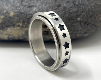 Stainless Steel Spinner Ring, Spinning Ring, Fidget Ring, Meditation Ring, Anxiety Ring, Worry Ring, Spin Ring, Star Ring, Celestial Band