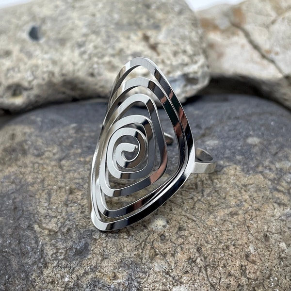 Stainless Steel Ring, Statement Ring, Swirl Ring, Spiral Ring, Thick Ring, Chunky Ring, Boho Ring, Vintage Silver Ring, Rings for Women/Men