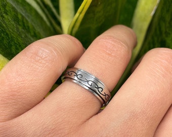 Stainless Steel Spinner Ring: Celtic Meditation Band, Anxiety Fidget Jewelry