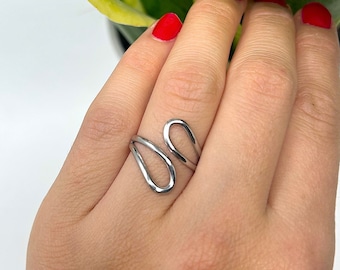 Roestvrij stalen ring, bypass ring, statement ring, multi-layer ring, wrap around ring, duimring, zilveren ring, Boho ring, ringen voor vrouwen