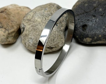 Stainless Steel Bangle, Simple Plain Bangle, Solid Cuff Bangle, Unisex Minimalist Bangle, Silver Gold Steel Bracelet for Women & Men 6mm