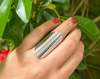 Stainless Steel Ring, Hammered Thick Ring, Statement Ring, Wide Ring, Chunky Ring, Silver Cuff Ring, Long Tube Ring, Rings for Women/Men