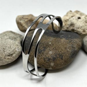 Stainless Steel Bangle, Unique Statement Bangle, Solid Thick Bangle, Unisex Chunky Open Bangle, Silver Bangle, Steel Bracelet for Women/Men