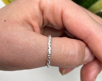 925 Sterling Silver Ring, Hammered Ring, Twig Ring, Adjustable Open Ring, Boho Ring, Solid Silver Band, Dainty Stacking Rings for Women