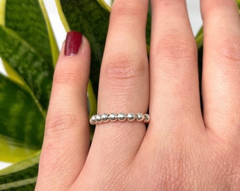 925 Sterling Silver Spinner Ring, Fidget Beaded Ring