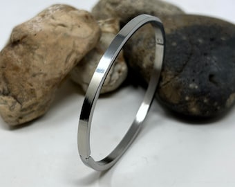 Stainless Steel Bangle, Simple Plain Bangle, Solid Cuff Bangle, Unisex Bangle, Minimalist Bangle, Silver Steel Bracelet for Women & Men