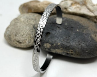 Stainless Steel Bangle, Filigree Bangle, Solid Cuff Bangle, Unisex Bangle, Open Leaf Bangle, Silver Bangle, Steel Bracelet for Women & Men