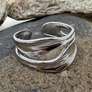 Stainless Steel Ring, Chunky Thick Ring, Wave Ring, Silver Ring, Statement Ring, Multi Layer Ring, Adjustable Open Ring, Rings for Women