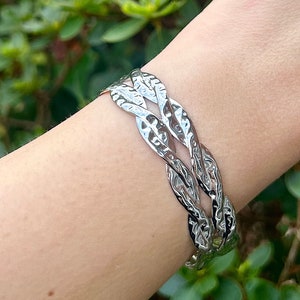 Stainless Steel Bangle, Hammered Bangle, Solid Cuff Bangle, Unisex Bangle, Braid Twist Bangle, Silver Bangle, Steel Bracelet for Women & Men