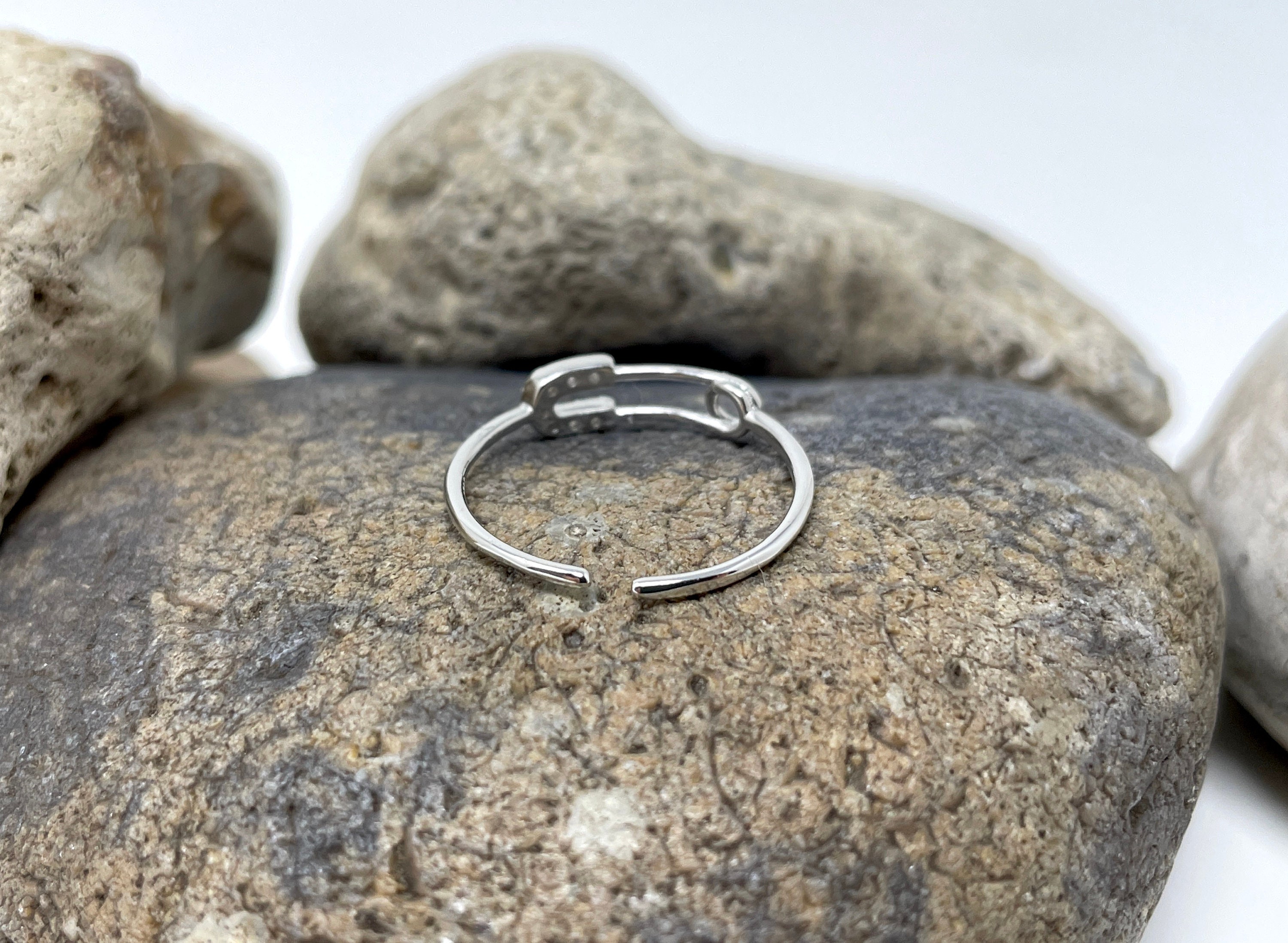 925 Sterling Silver Safety Pin Ring, Paperclip Ring, Silver