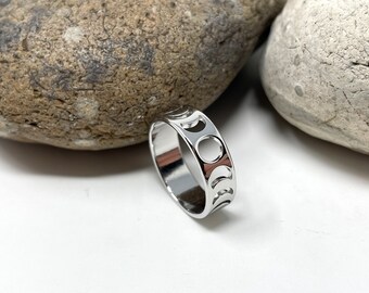 Stainless Steel Ring, Moon Phase Ring, Celestial Ring, Lunar Ring