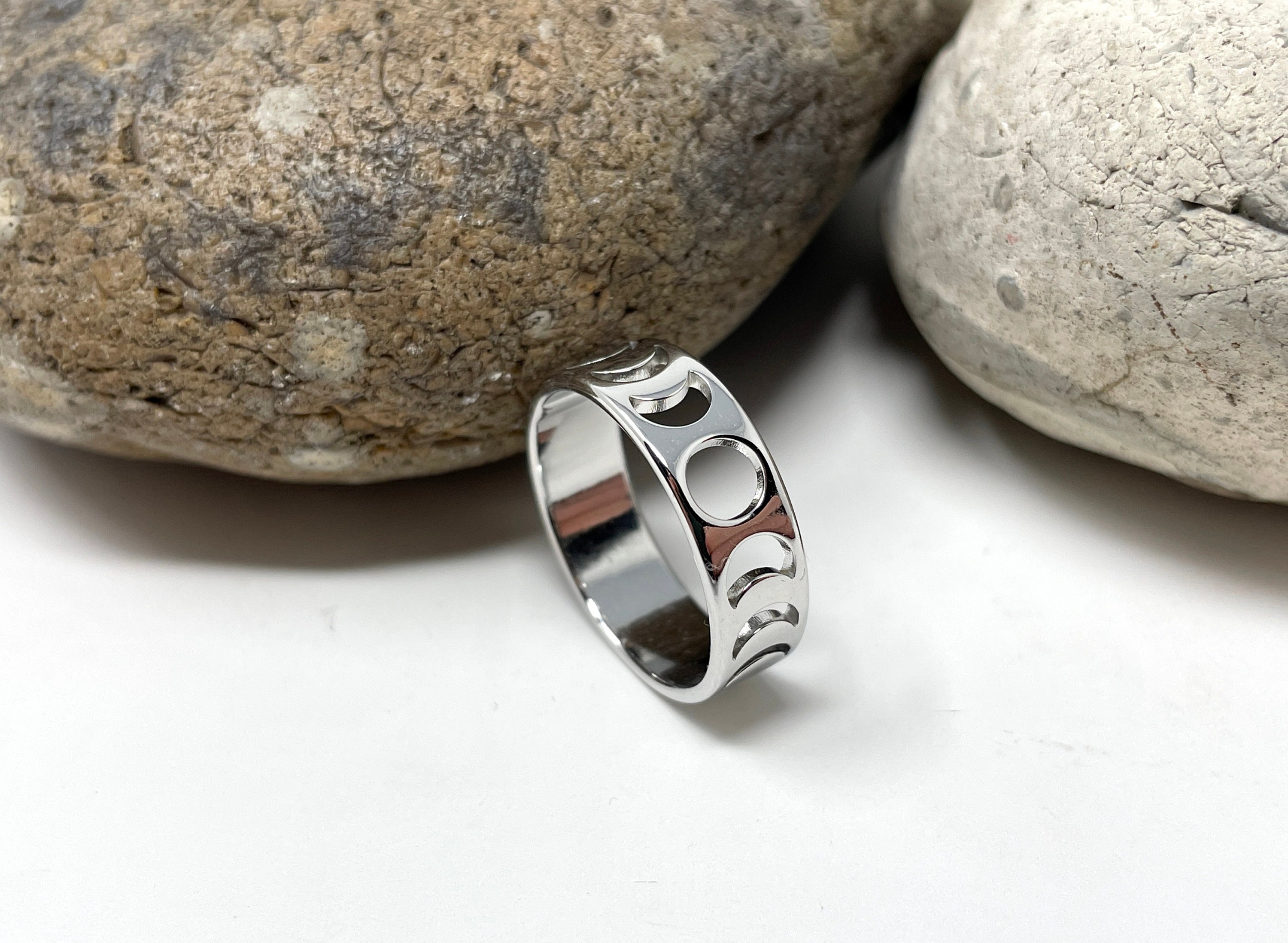 Stainless Steel Ring, Moon Phase Ring, Celestial Ring, Lunar Ring