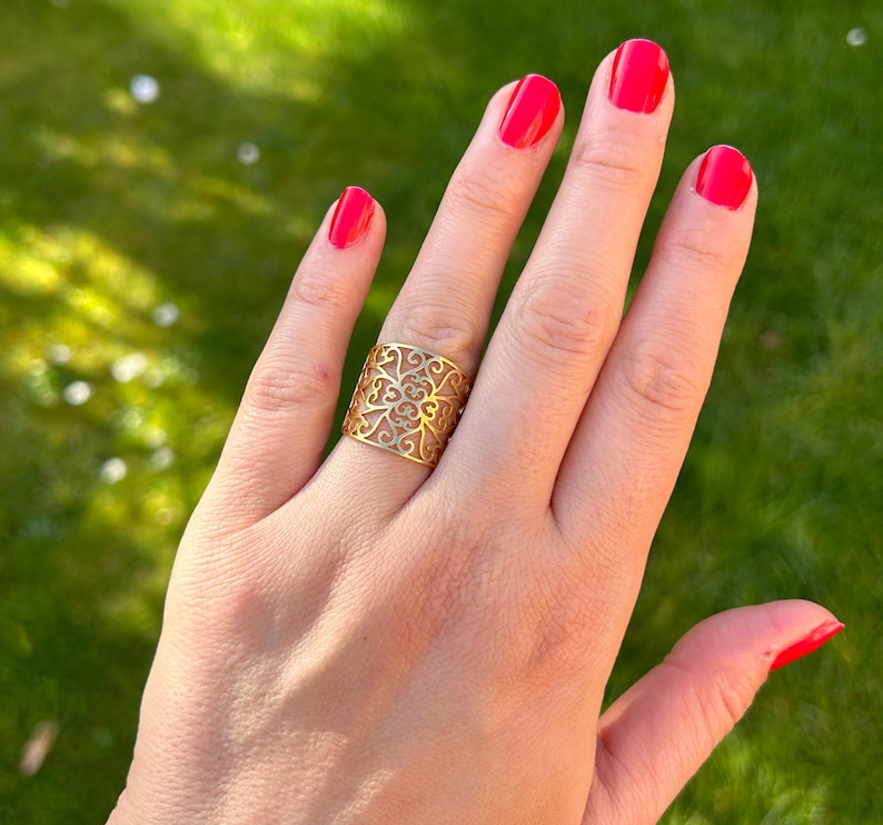 Silver Filigree Ring, Leaf Ring, Chunky Ring, Boho Ring, Statement Ring, Adjustable Open, Thick Ring, Thumb Ring, Vintage Rings for Women image 10